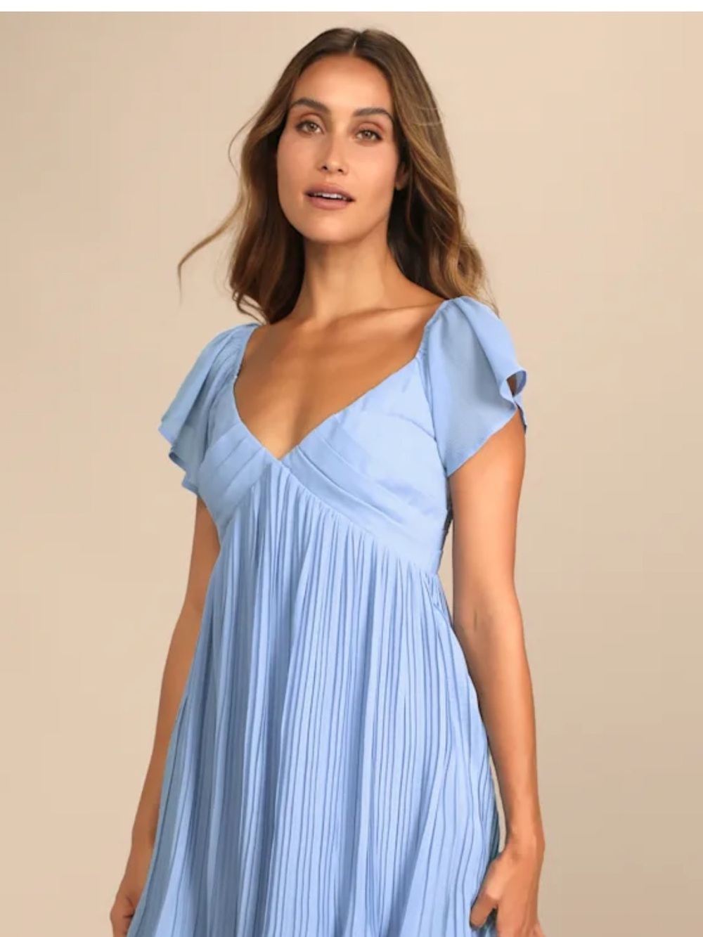 Lulu's Light Blue V-Neck Pleated Midi Dress